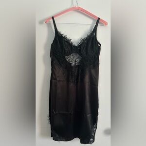 Luxe Black Satin and Lace Chemise/Dress